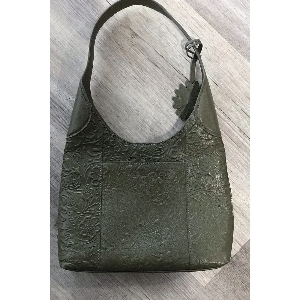Shoulder Bag Tooled 100% Olive Green Leather Purse Handbag Made in India
